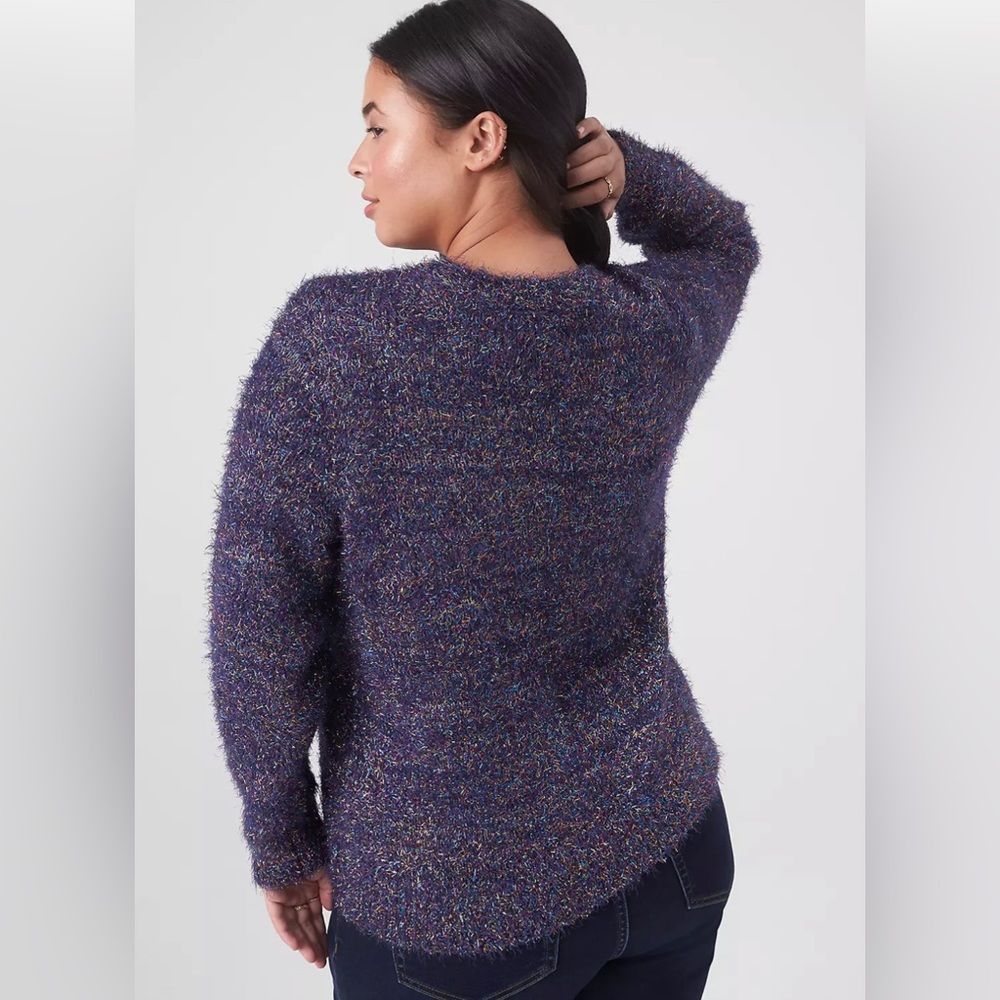 HOLIDAY CREW-NECK Eyelash Tinsel Sweater Navy knit w/Sparkles & Twinkle Sz 22/24 - Picture 2 of 6